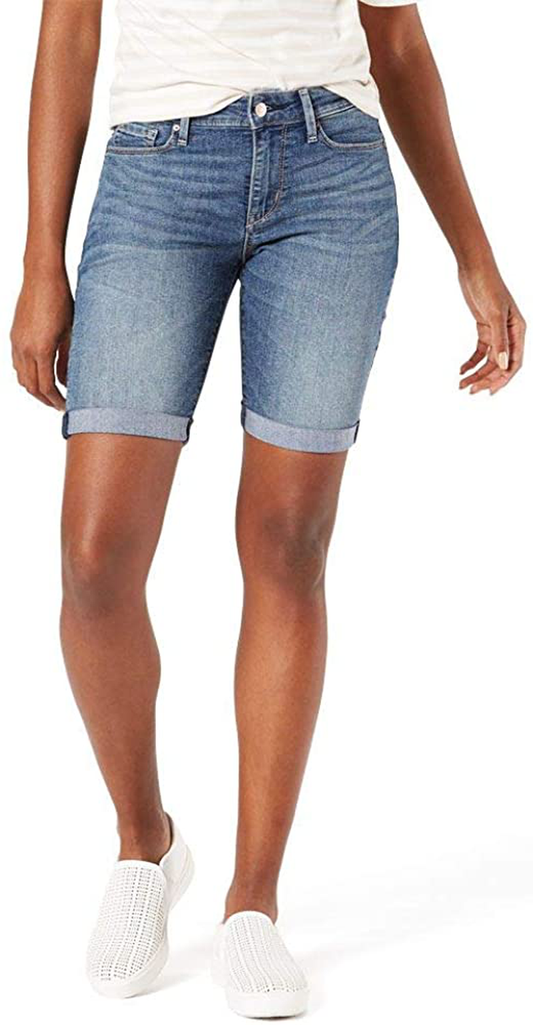 Signature by Levi Strauss & Co. Gold Label Women'S Mid-Rise Bermuda Shorts (Standard and Plus) Apparel & Accessories > Clothing > Shorts Kylie Max   