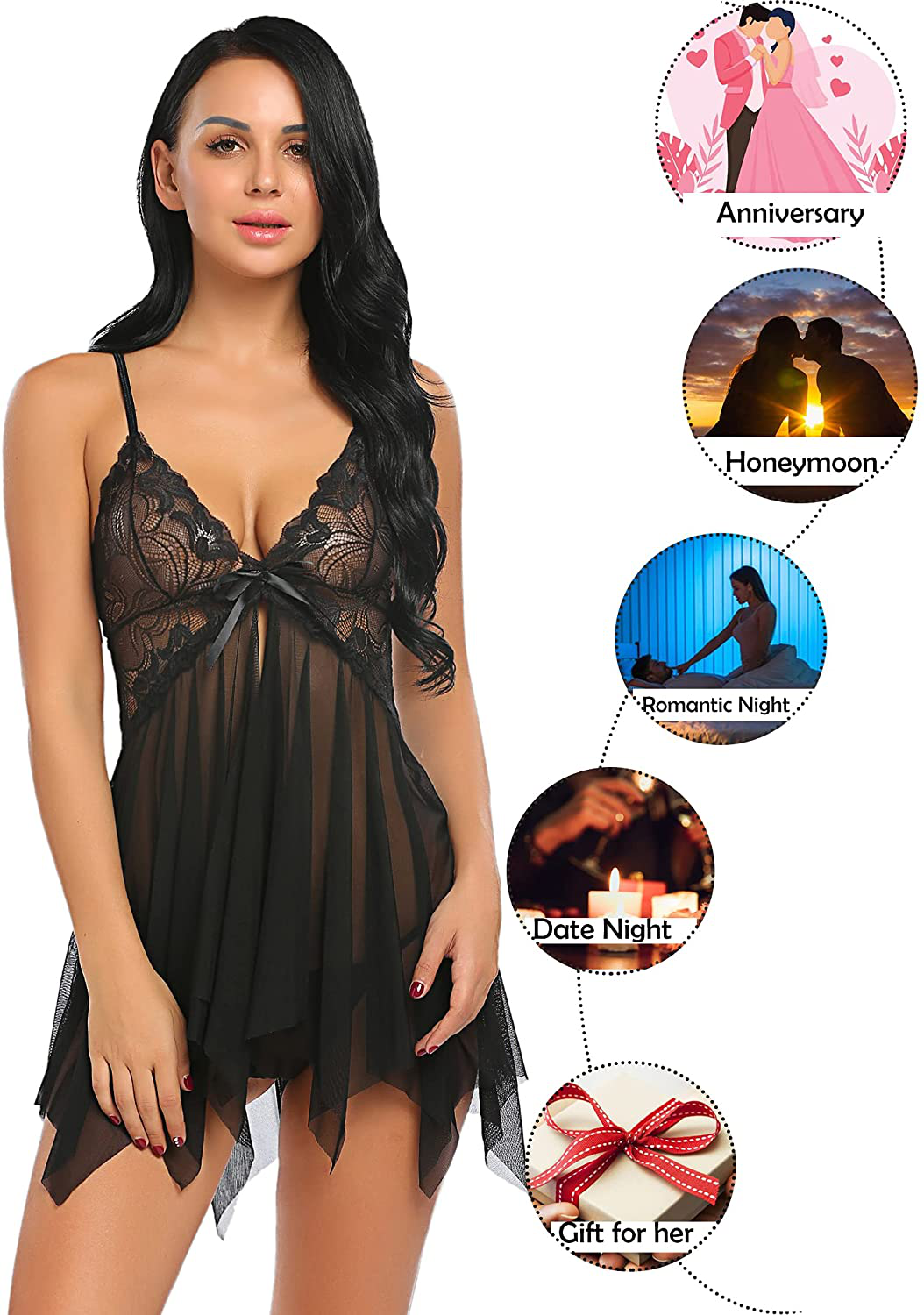 Avidlove Lingerie for Women Lace Babydoll Sleepwear Boudoir Outfits plus Size Langeray XS-5XL Apparel & Accessories > Clothing > Underwear & Socks > Lingerie Kylie Max   