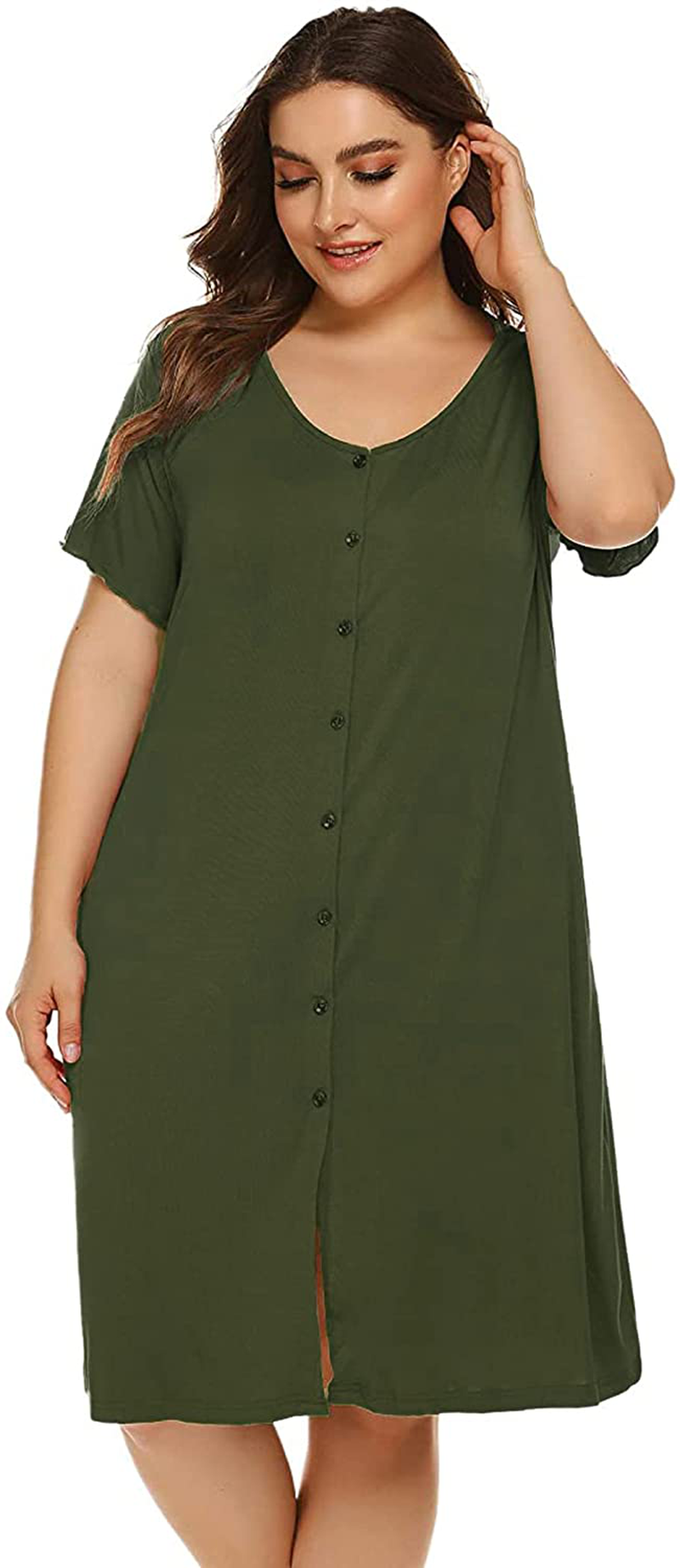 Ekouaer Women'S Nightshirt Short Sleeve Button down Nightgown V-Neck Sleepwear Pajama Dress Apparel & Accessories > Clothing > Sleepwear & Loungewear > Nightgowns Kylie Max   