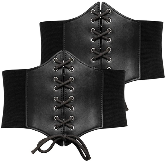 GRACE KARIN Womens Corset Belt Vintage Lace-Up Cinch Elastic Waist Belt Apparel & Accessories > Clothing Accessories > Belts GRACE KARIN Black&black Medium 