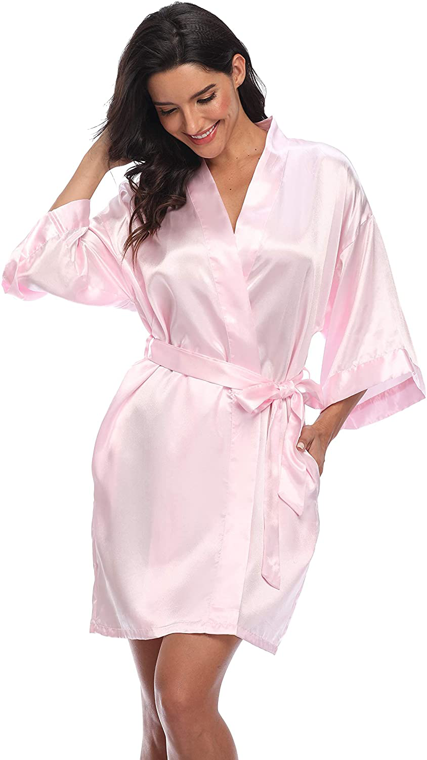 Kotii Women Silk Satin Short Bathrobes V-Neck Pure Color Sleepwear Wedding Bridesmaid Bride Party Robe S-2XL Apparel & Accessories > Clothing > Sleepwear & Loungewear > Robes Kotii   