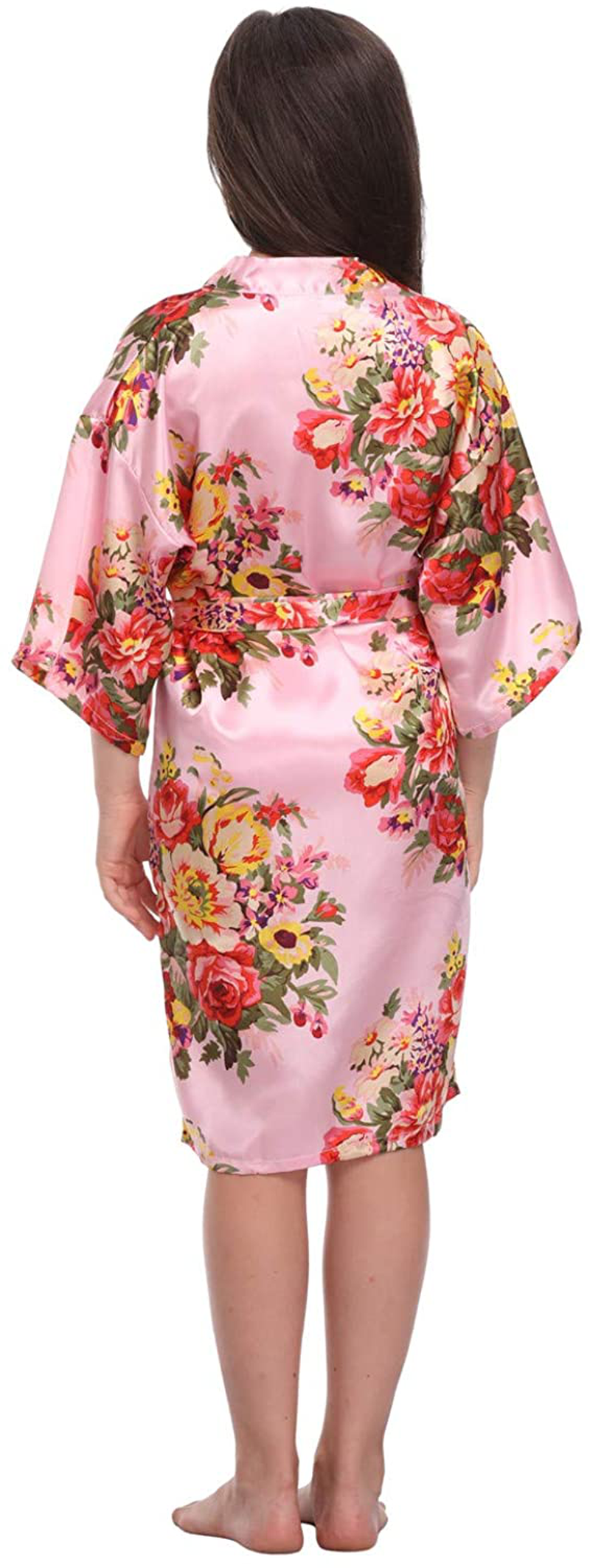 Girls Floral Satin Robes for Spa Party Flower Girl Robes Toddler Wedding Silk Robes Apparel & Accessories > Clothing > Sleepwear & Loungewear > Robes Kylie Max   