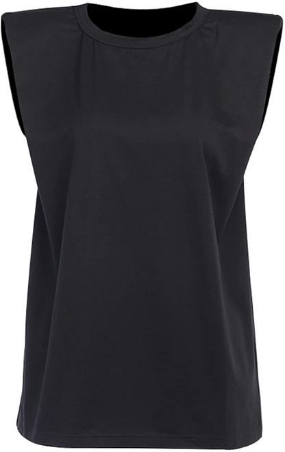 Meladyan Women’S Solid Cotton Padded Shoulder Sleeveless Tee Vest Crew Neck Loose Tank Tops Apparel & Accessories > Clothing > Activewear Kylie Max   