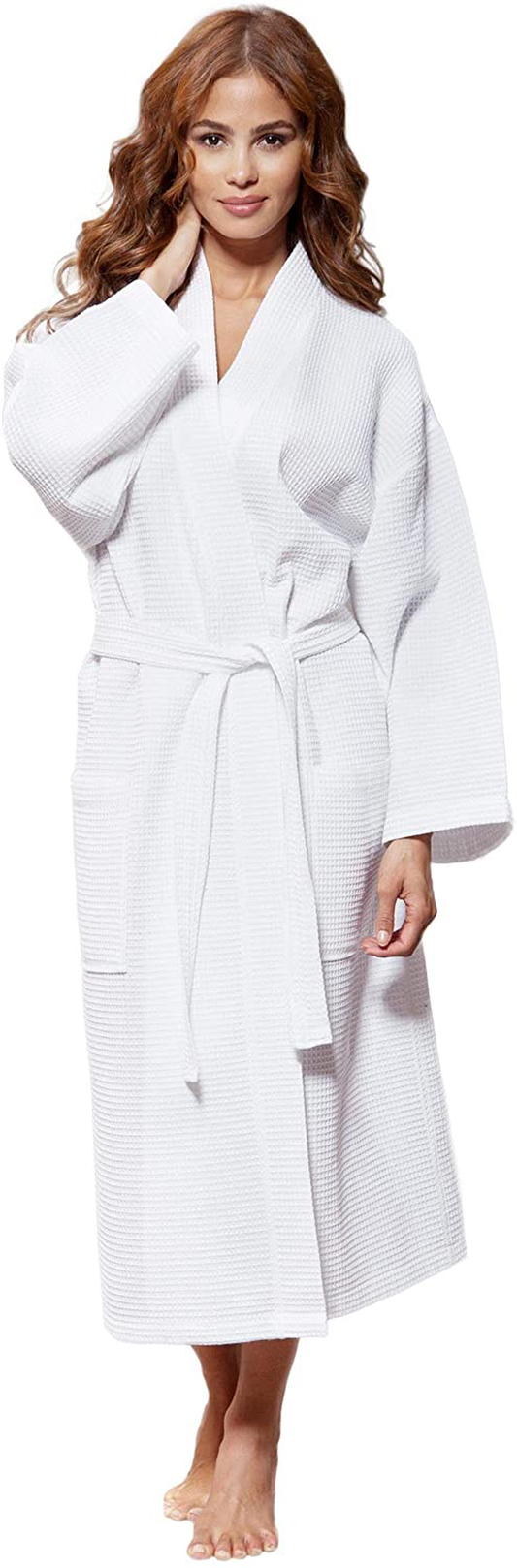 Turquaz Linen Lightweight Long Waffle Kimono Unisex Spa Robe Apparel & Accessories > Clothing > Sleepwear & Loungewear > Robes Kylie Max   
