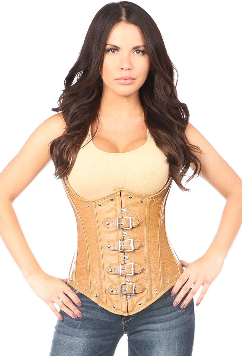 Daisy Corsets Top Drawer Steel Boned Distressed Faux Leather Underbust Corset Top Apparel & Accessories > Clothing > Underwear & Socks > Lingerie Daisy corsets   