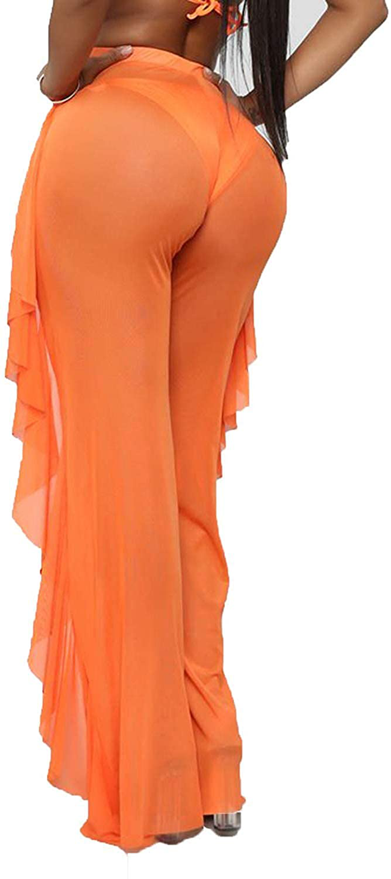 Willow Dance Women'S Perspective Sheer Mesh Ruffle Pants Swimsuit Bikini Bottom Cover up Pants Apparel & Accessories > Clothing > Swimwear Kylie Max   