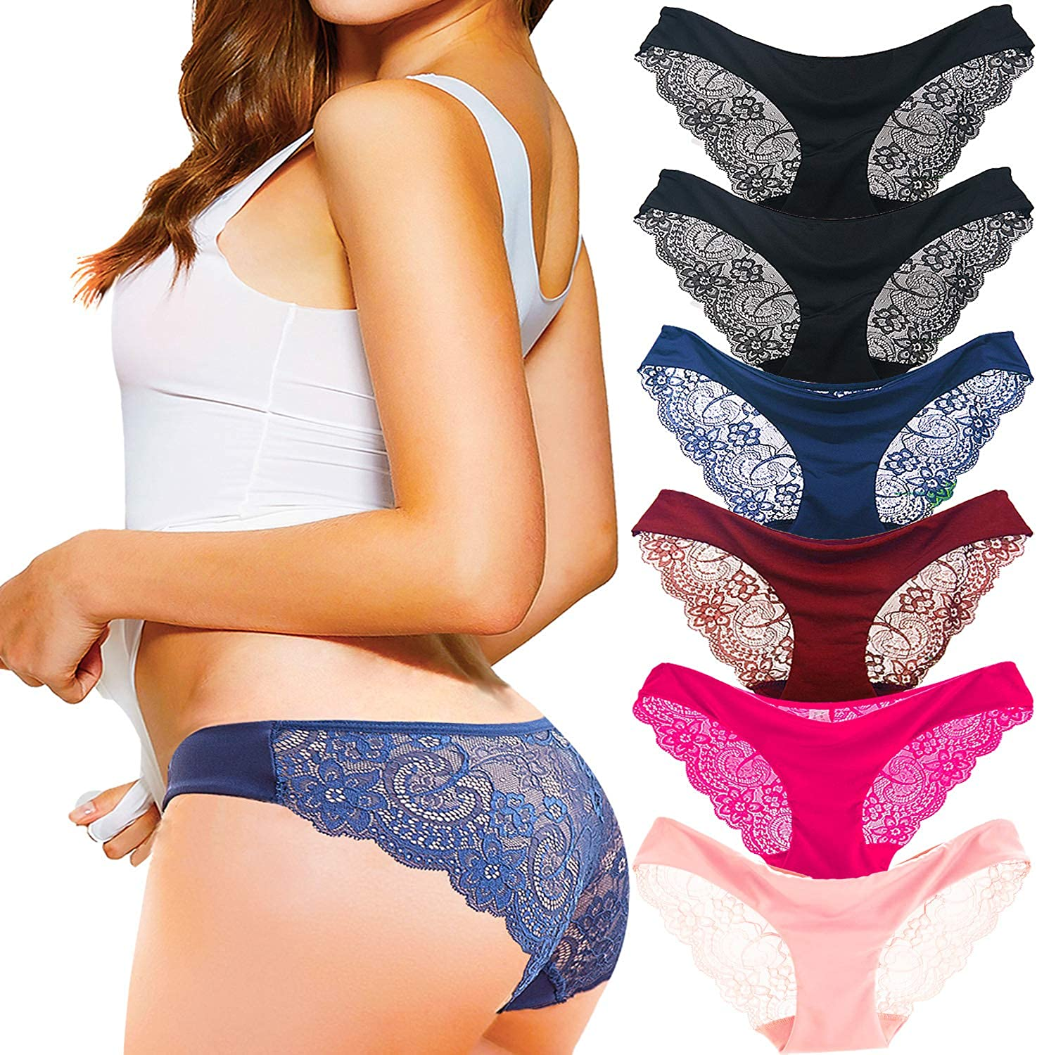 Kingfung 3-6 Pack Women'S Invisible Seamless Bikini Underwear Half Back Coverage Panties Apparel & Accessories > Clothing > Underwear & Socks > Underwear Kingfung 6pack-color Medium 