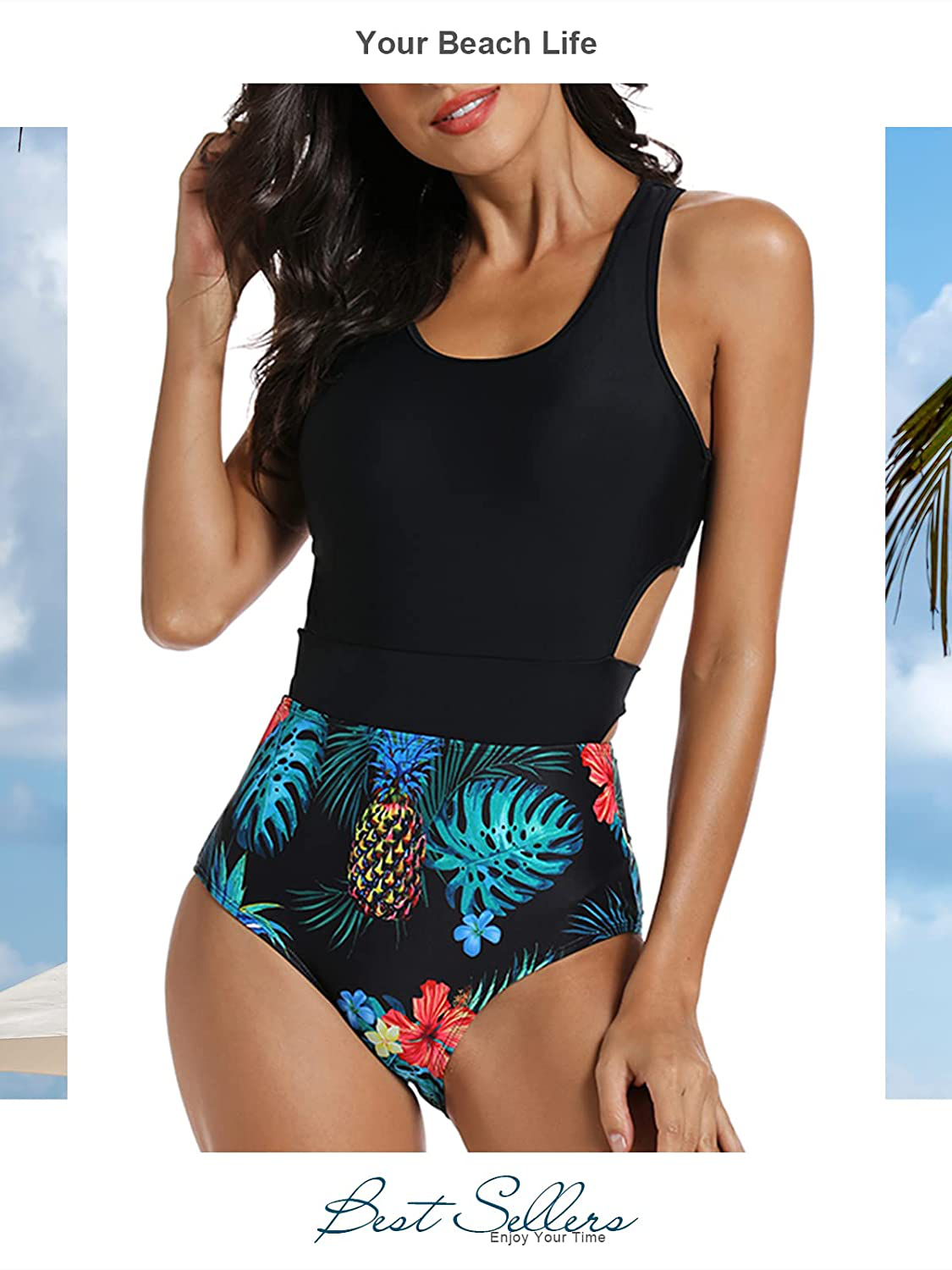 MOLYBELL One Piece Swimsuits for Women High Waisted Bathing Suit Monokini Floral Print Cutout Racerback Zip Up  Kylie Max   