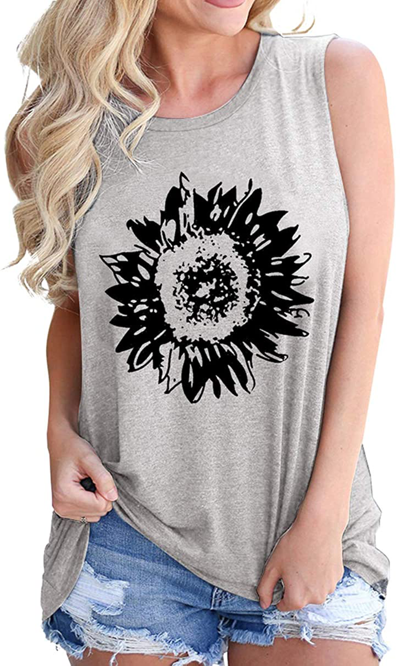 JINTING Summer Sunflower Graphic Tank Tops for Women Graphic Tank Tops Sleeveless Graphic Tee Shirts Letter Print Tank Top Apparel & Accessories > Clothing > Activewear Kylie Max   