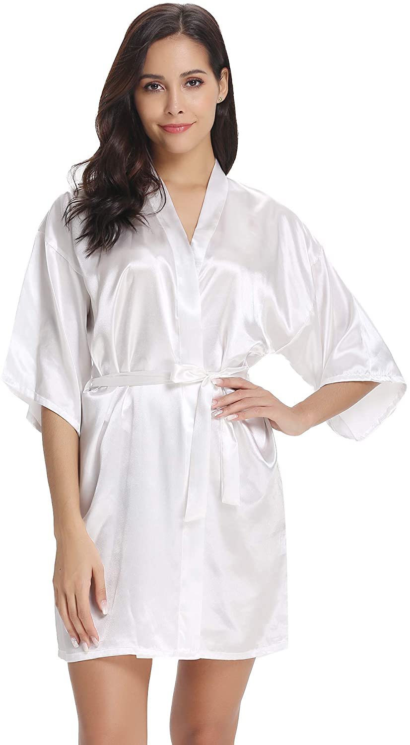 Vlazom Women'S Satin Robe Short Kimono for Bride & Bridesmaid Wedding Party Robes with Gold Glitter or Rhinestones Apparel & Accessories > Clothing > Sleepwear & Loungewear > Robes KYLIE MAX   