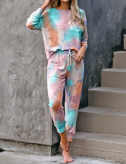 luvamia Women Tie Dye Pajama Sets Long Sleeve Tops and Pants PJ Sets Joggers Loungewear Sleepwear Apparel & Accessories > Clothing > Sleepwear & Loungewear > Pajamas KYLIE MAX   