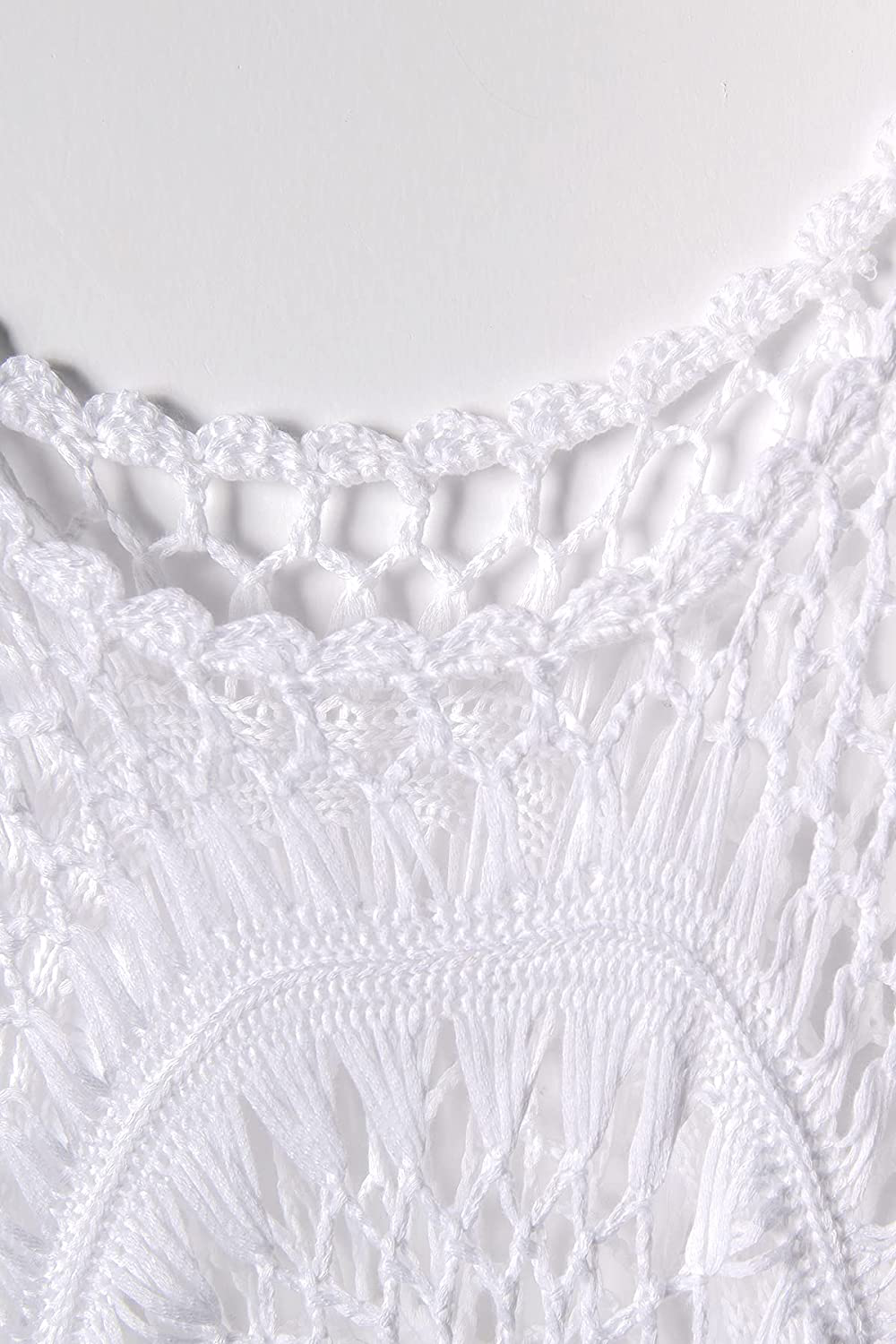 CUPSHE Women'S Cover up White Crochet Hollow Out Tassel Swimsuit Three Quarter Sleeve Apparel & Accessories > Clothing > Swimwear Kylie Max   