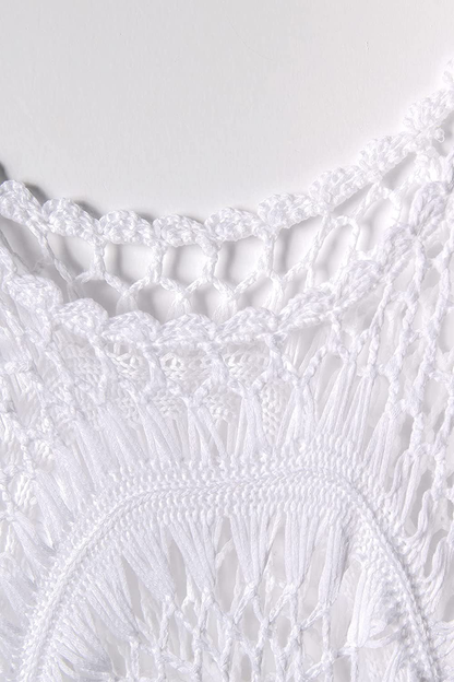 CUPSHE Women'S Cover up White Crochet Hollow Out Tassel Swimsuit Three Quarter Sleeve Apparel & Accessories > Clothing > Swimwear Kylie Max   