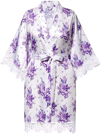 SIORO Women'S Satin Robe Lace Silk Kimono Robes Short for Bridesmaid Wedding Party Nightgown, Small~X-Large Apparel & Accessories > Clothing > Sleepwear & Loungewear > Robes KYLIE MAX Floral Print 5 X-Large 