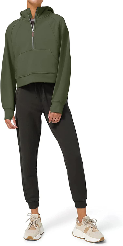 LASLULU Womens Hoodies Fleece Lined Collar Pullover 1/2 Zipper Sweatshirts Long Sleeve Crop Tops Sweater Thumb Hole Apparel & Accessories > Clothing > Activewear Kylie Max   
