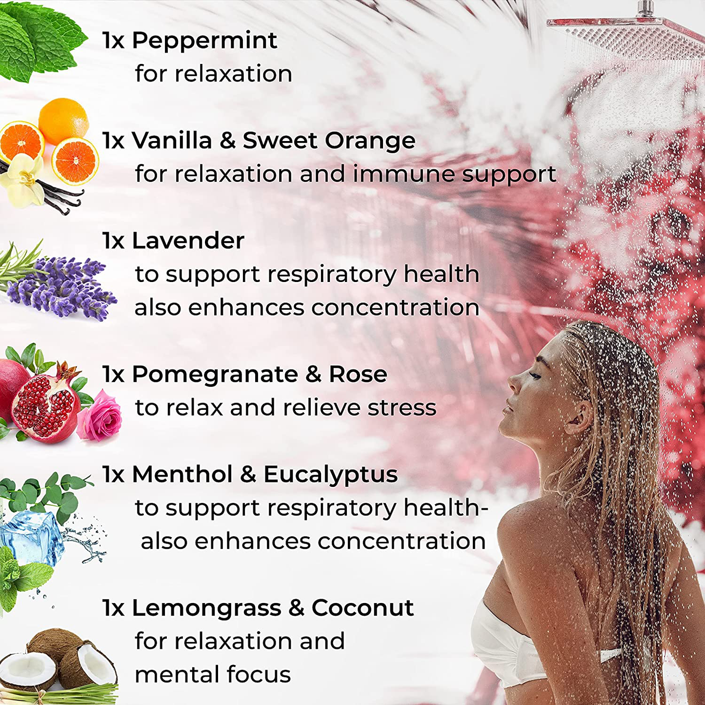 Cleverfy Shower Steamers Aromatherapy - Variety Pack of 6 Shower Bombs. Red Set: Peppermint, Lavender, Pomegranate & Rose, Vanilla & Sweet Orange, Menthol & Eucalyptus, Lemongrass & Coconut Arts & Entertainment > Party & Celebration > Gift Giving CLEVERFY   