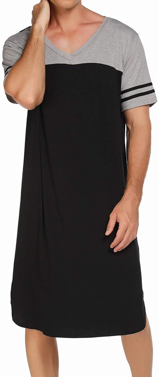 Ekouaer Nightgowns Mens V Neck Long Sleeve Sleepwear Big&Tall Pajama Sleeping Wear Loungewear Nightshirts M-XXXL Apparel & Accessories > Clothing > Sleepwear & Loungewear > Nightgowns Kylie Max   