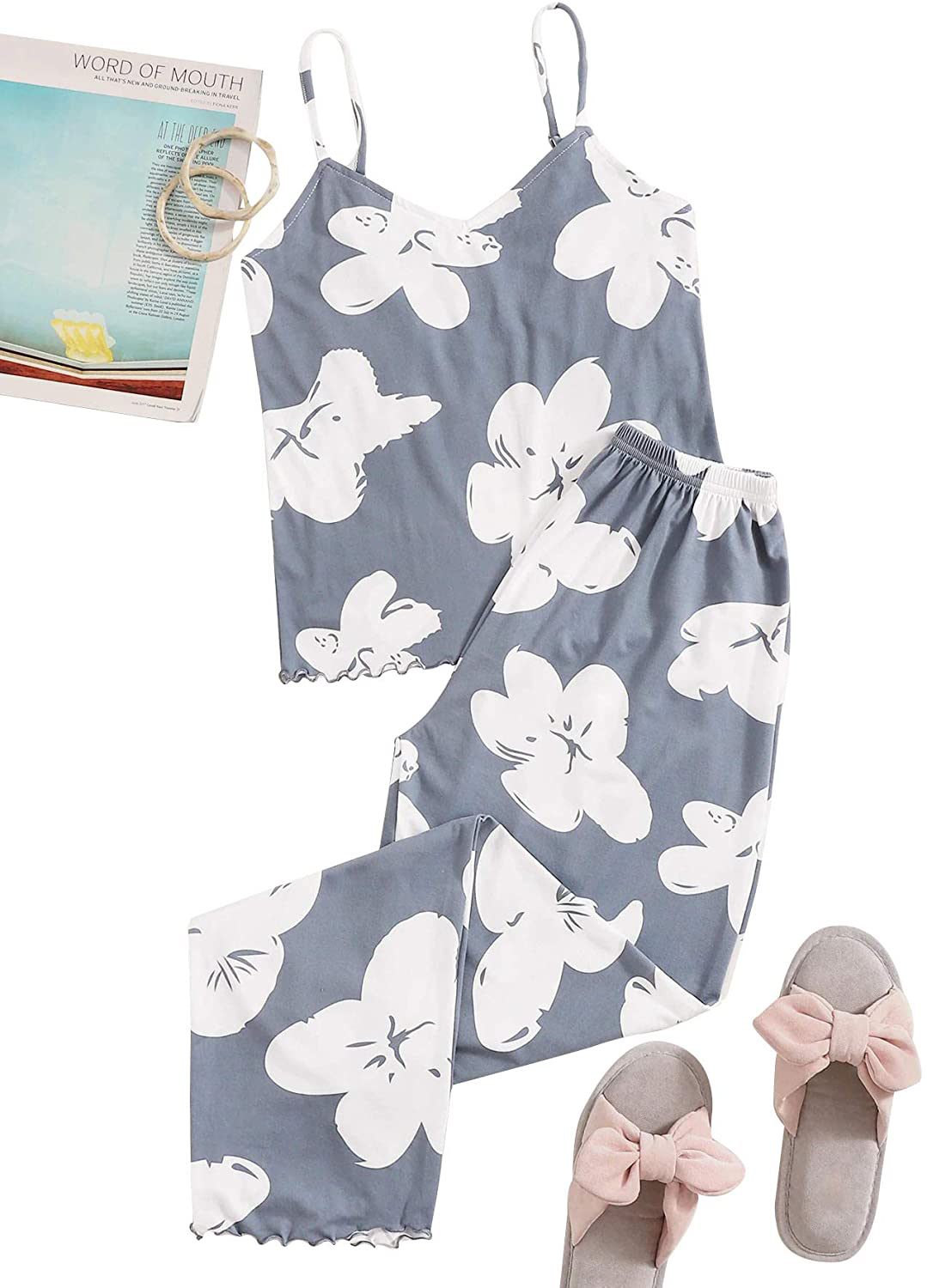 Floerns Women'S Tropical Print Cami with Pants Sleepwear Two Piece Pajama Set Apparel & Accessories > Clothing > Sleepwear & Loungewear Kylie Max   
