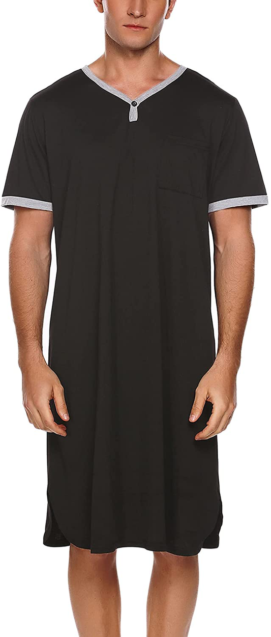 Ekouaer Men'S Nightshirt Nightwear Comfy Big&Tall Short Sleeve Henley Sleep Shirt Apparel & Accessories > Clothing > Sleepwear & Loungewear > Nightgowns Kylie Max   