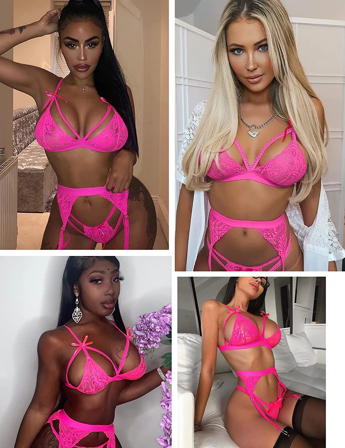 Avidlove Women Lingerie Set Lace Teddy Strap Babydoll Bodysuit with Garter Belts Apparel & Accessories > Clothing > Underwear & Socks > Lingerie Avidlove   