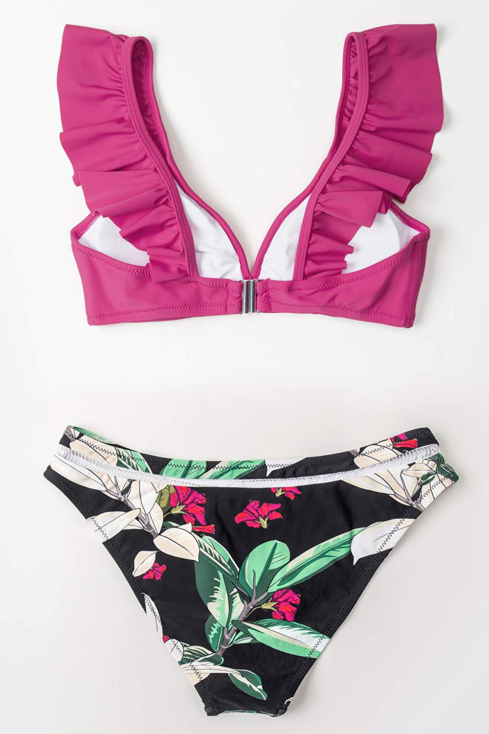 CUPSHE Women's Orange Floral Bottom Ruffle Hook Closure Bikini Set Apparel & Accessories > Clothing > Swimwear CUPSHE   