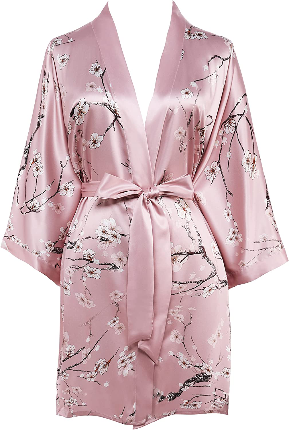BABEYOND Short Kimono Bath Robe Blouse Kimono Cover up Loose Cardigan Sleepwear Wedding Robe Apparel & Accessories > Clothing > Sleepwear & Loungewear > Robes KYLIE MAX Plum Blossom-pink  