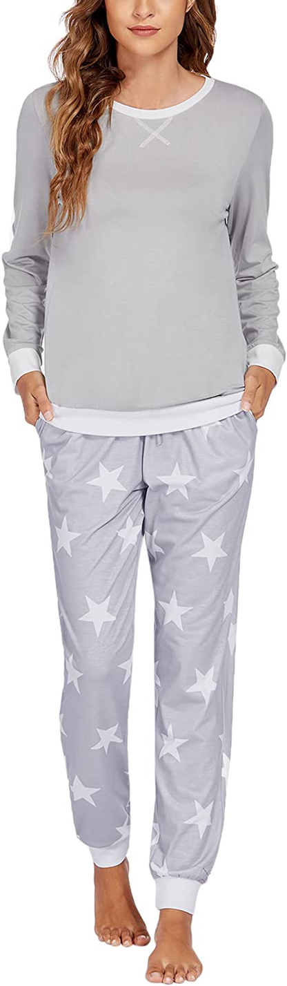 Ekouaer Women's Pajamas Sets Long Sleeve with Plaid Pants Soft Sleepwear O Neck 2 Piece Pjs Joggers Loung Set with Pockets Apparel & Accessories > Clothing > Sleepwear & Loungewear > Pajamas Ekouaer Pat18 XX-Large 