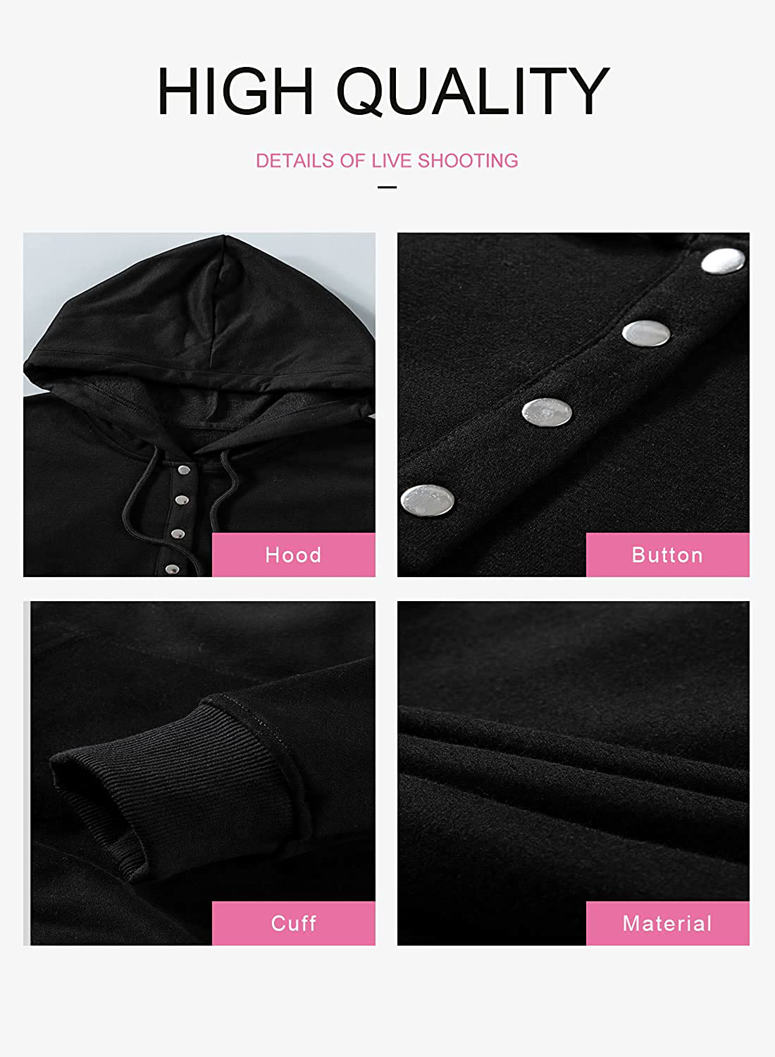Dokotoo Womens Casual Button Collar Drawstring Long Sleeve Hoodies Pullover Sweatshirts Hooded Tops Apparel & Accessories > Clothing > Activewear Kylie Max   