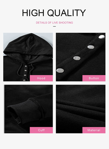 Dokotoo Womens Casual Button Collar Drawstring Long Sleeve Hoodies Pullover Sweatshirts Hooded Tops Apparel & Accessories > Clothing > Activewear Kylie Max   
