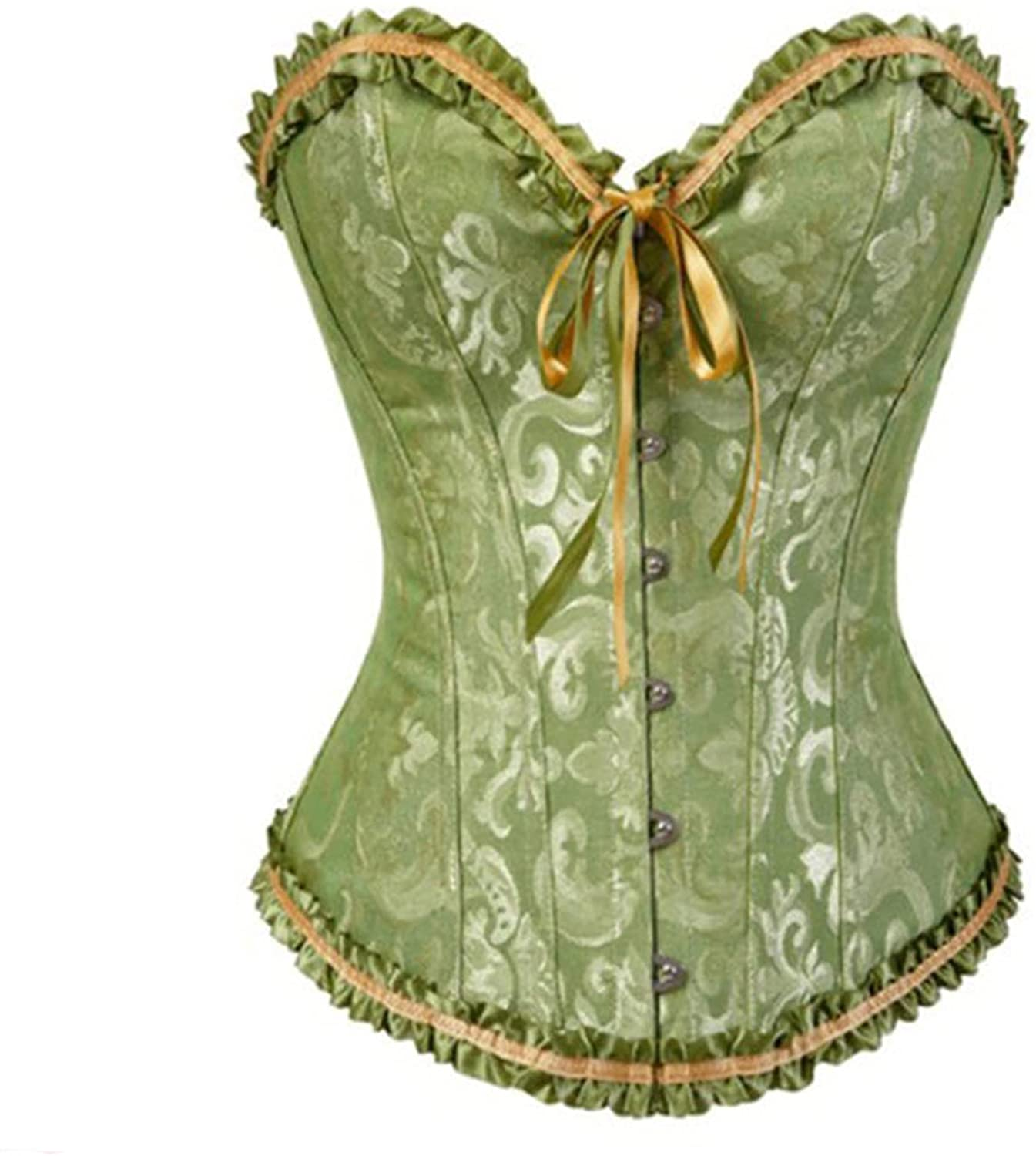 Lacing Corset for Women Lace Boned Overbust Body Shaper Bustier Sexy Satin Brocade Lingerie Shapewear Top Apparel & Accessories > Clothing > Underwear & Socks > Lingerie Generic Green Large 