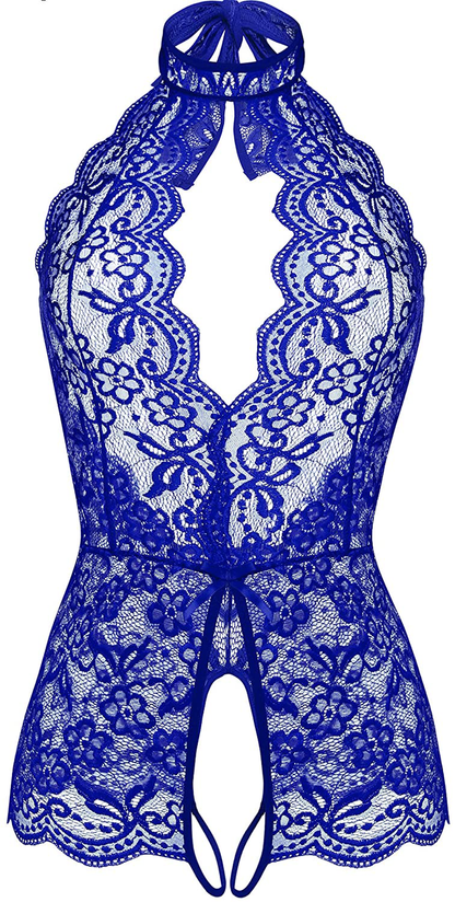 LOLLO VITA Women Lingerie Lace Bodysuit One Piece Babydoll Teddy Chemise Sleepwear Apparel & Accessories > Clothing > Underwear & Socks > Lingerie LOLLO VITA Blue X-Large 