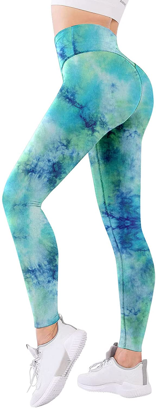 Burband Womens Seamless Tye Die Workout Leggings High Waisted Tummy Control Yoga Pants Gym for Running Cycling Soft Tights Apparel & Accessories > Clothing > Underwear & Socks > Shapewear Burband Green Medium 