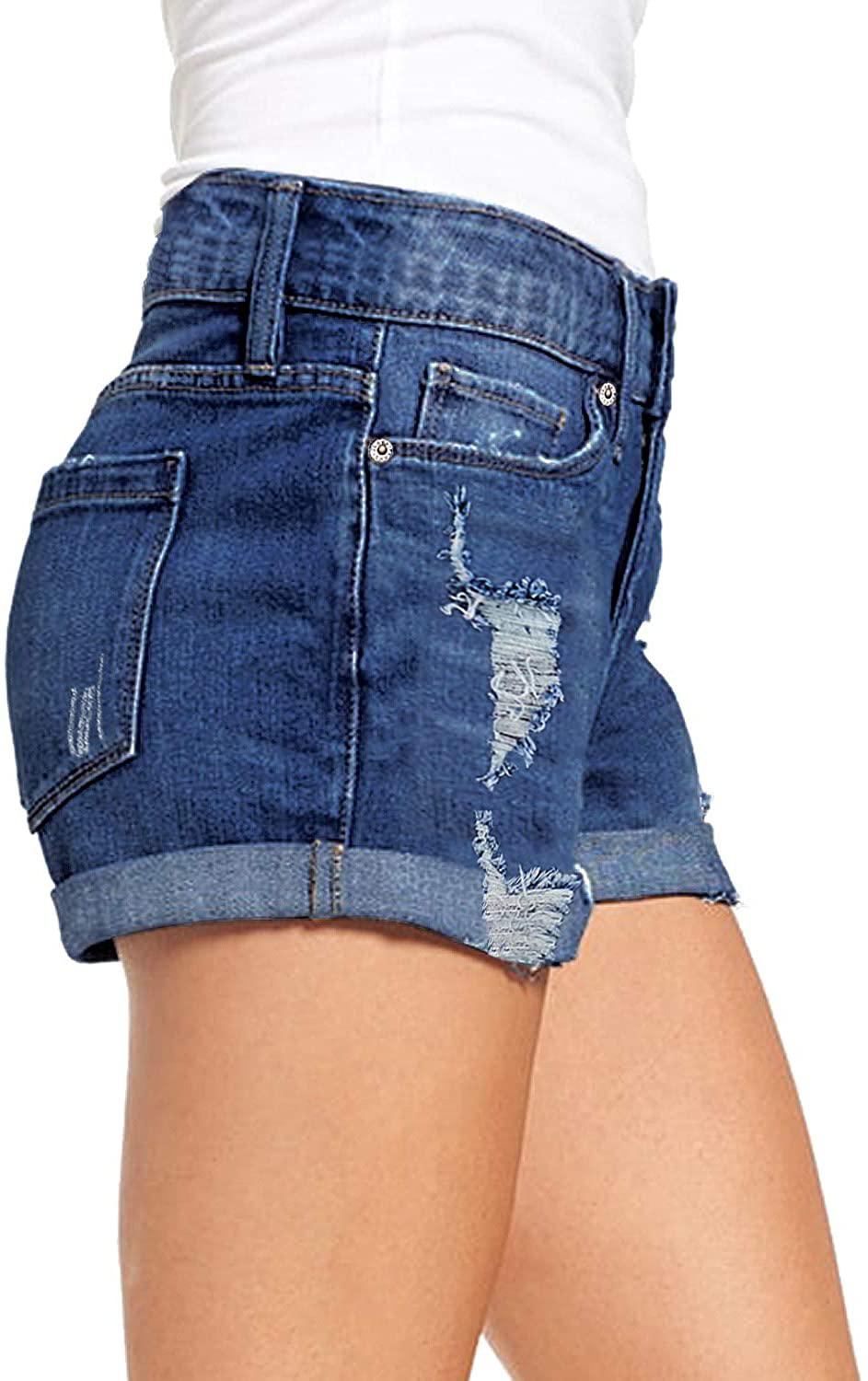 Luvamia Women'S Ripped Denim Jean Shorts High Waisted Stretchy Folded Hem Short Jeans Apparel & Accessories > Clothing > Shorts Kylie Max   