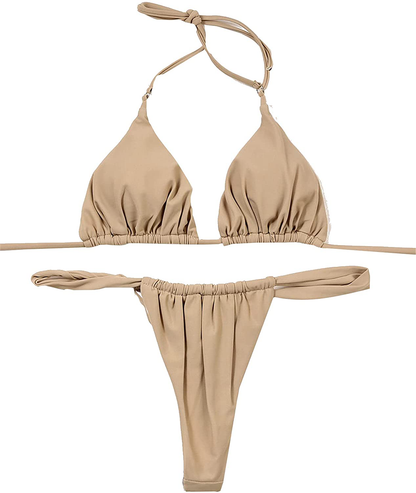 SOLY HUX Women's Halter Triangle Tie Side Bikini 2 Piece Swimsuits Apparel & Accessories > Clothing > Swimwear SOLY HUX Khaki Solid Large 