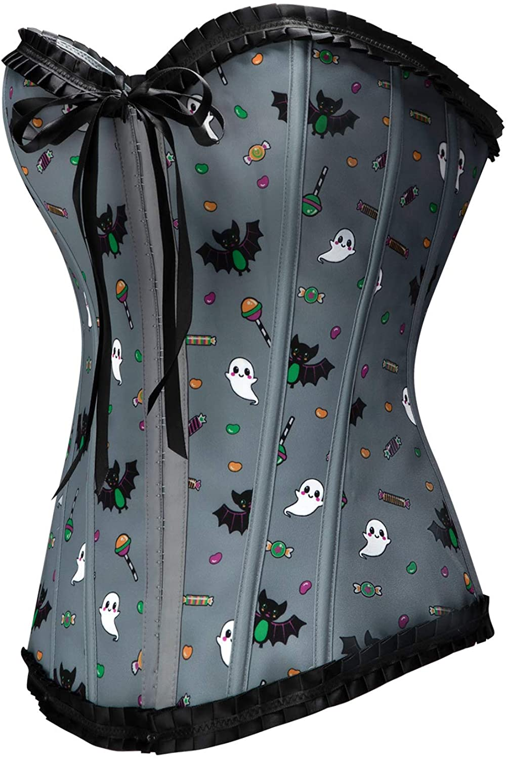 Littleforbig Women'S Lace up Boned Overbust Corset Bustier Bodyshaper Top - Sugar Bat Pattern Apparel & Accessories > Clothing > Underwear & Socks > Lingerie Littleforbig   