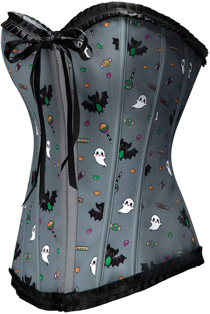 Littleforbig Women'S Lace up Boned Overbust Corset Bustier Bodyshaper Top - Sugar Bat Pattern Apparel & Accessories > Clothing > Underwear & Socks > Lingerie Littleforbig   