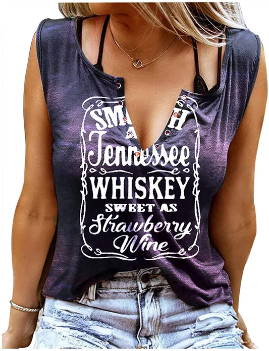 Smooth as Tennessee Whiskey Sweet as Strawberry Wine Shirt Ring Hole Sleeveless V-Neck Tank Top Womens Country Music Tee Apparel & Accessories > Clothing > Activewear Kylie Max   