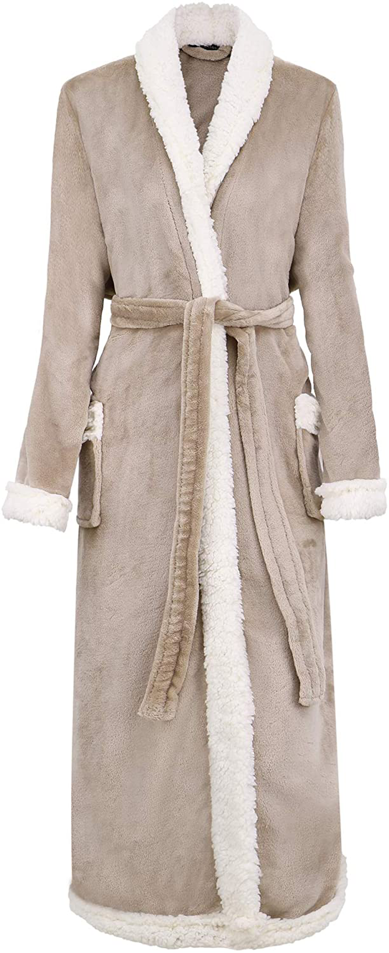Burklett Luxury Sherpa Trim Fleece Long Bath Robe with Pocket Apparel & Accessories > Clothing > Sleepwear & Loungewear > Robes Kylie Max   