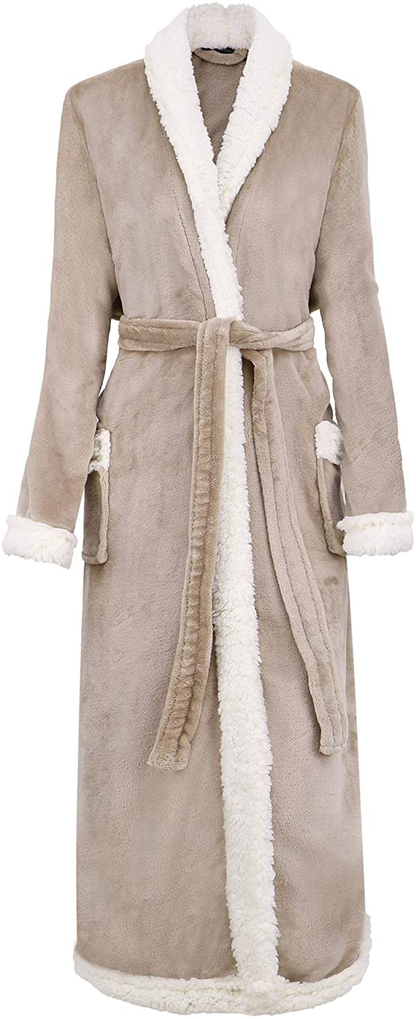 Burklett Luxury Sherpa Trim Fleece Long Bath Robe with Pocket Apparel & Accessories > Clothing > Sleepwear & Loungewear > Robes Kylie Max   