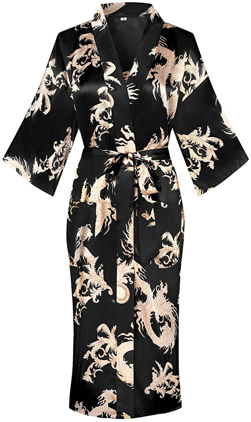 Dandychic Women'S Kimono Robes Lightweight Imitation Silk Sleepwear Long Lightweight Nightgown for Women Apparel & Accessories > Clothing > Sleepwear & Loungewear > Robes DandyChic   