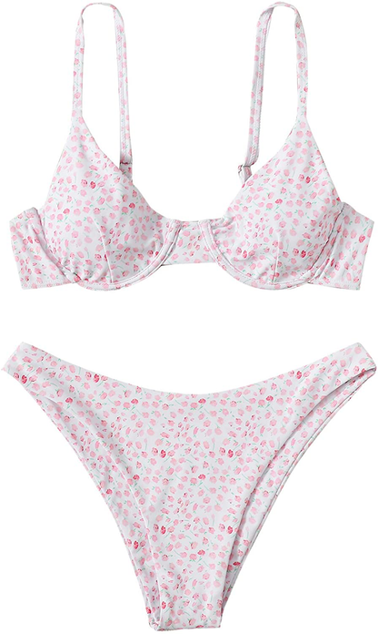 SweatyRocks Women's Sexy Bathing Suits Spaghetti Strap Floral Bikini Set Underwire Swimsuit Apparel & Accessories > Clothing > Swimwear SweatyRocks Floral White Pink Small 