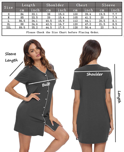 SWOMOG Women'S Button down Nightgown Short Sleeve Nightshirt V-Neck Sleepwear Boyfriend Sleepshirt Pajama Dress Apparel & Accessories > Clothing > Sleepwear & Loungewear > Nightgowns Kylie Max   