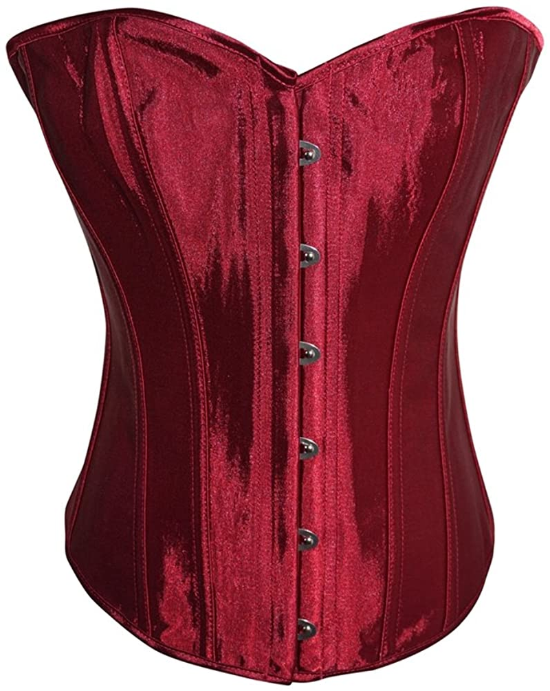 Chicastic Black Satin Sexy Strong Boned Corset Lace up Overbust Waist Cincher Bustier Bodyshaper Top - Also White & Red Apparel & Accessories > Clothing > Underwear & Socks > Lingerie Chicastic Wine Red X-Large 