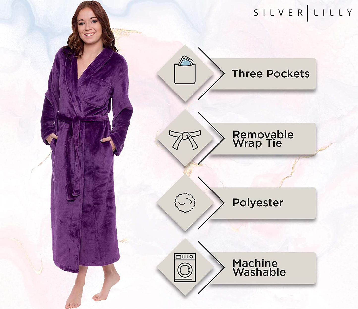 Silver Lilly Womens Robe - Plush Fleece Bathrobe - Full Length with Shawl Collar Apparel & Accessories > Clothing > Sleepwear & Loungewear > Robes Kylie Max   