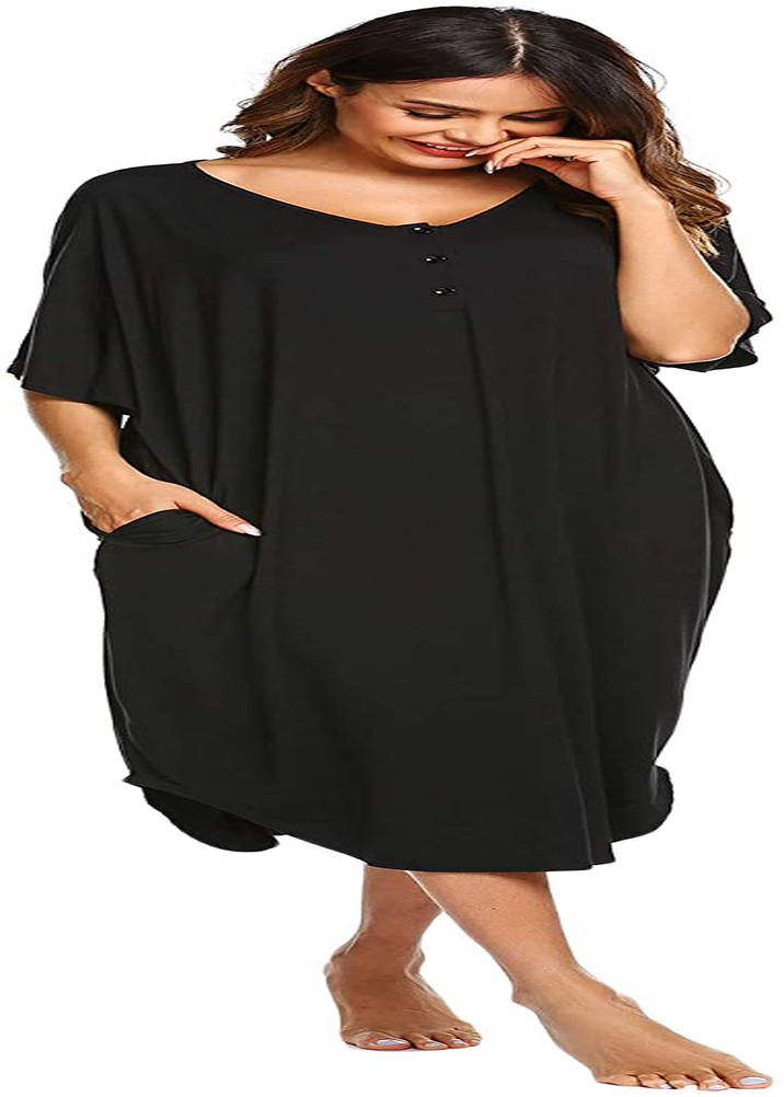 Ekouaer Nightgowns for Women Button-Down Sleepwear Short Sleeve Nightshirt plus Size Night Wear S-XXL Apparel & Accessories > Clothing > Sleepwear & Loungewear > Nightgowns Kylie Max   