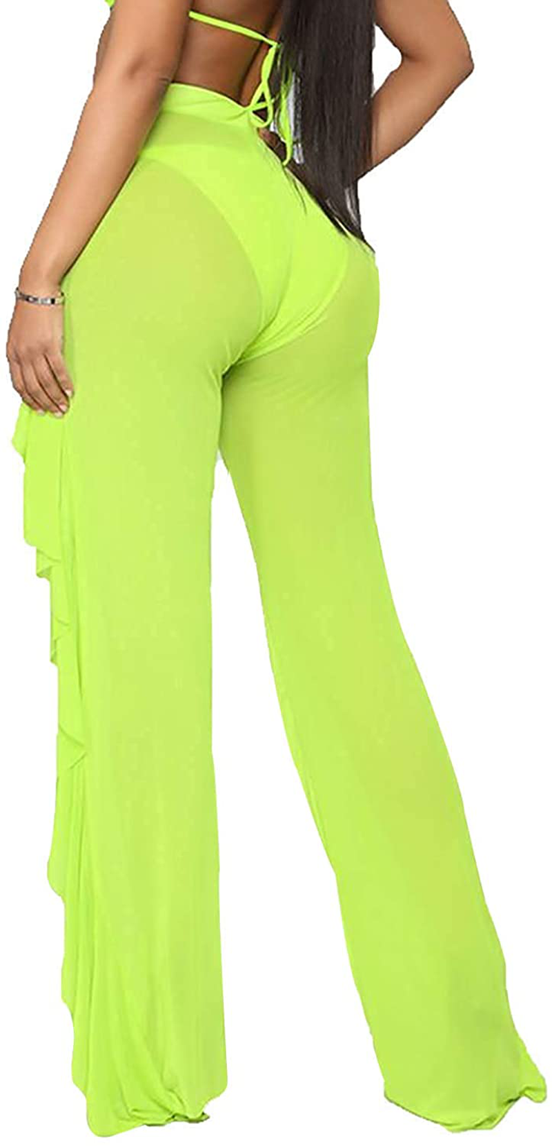 Willow Dance Women'S Perspective Sheer Mesh Ruffle Pants Swimsuit Bikini Bottom Cover up Pants Apparel & Accessories > Clothing > Swimwear Kylie Max   