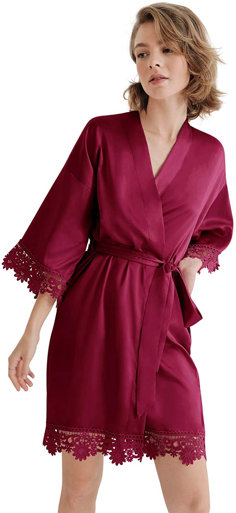 SIORO Women'S Satin Robe Lace Silk Kimono Robes Short for Bridesmaid Wedding Party Nightgown, Small~X-Large Apparel & Accessories > Clothing > Sleepwear & Loungewear > Robes KYLIE MAX   