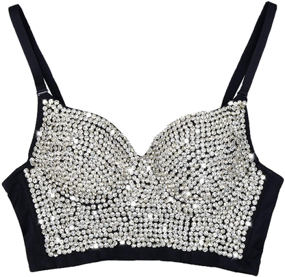 ELLACCI Women'S Rhinestone Diamond Push up Bustier Crop Top Sexy Punk Corset Bra Black Apparel & Accessories > Clothing > Underwear & Socks > Lingerie ELLACCI X-Small  
