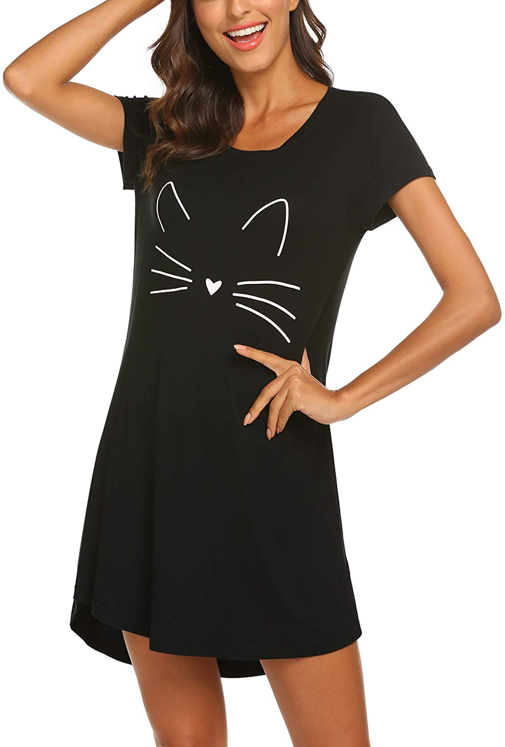 Hotouch Night Shirts Womens Nightgowns Cute round Neck Short Sleeve Printed Sleep Shirts Soft Sleepwear XS-XXL Apparel & Accessories > Clothing > Sleepwear & Loungewear > Nightgowns Kylie Max   