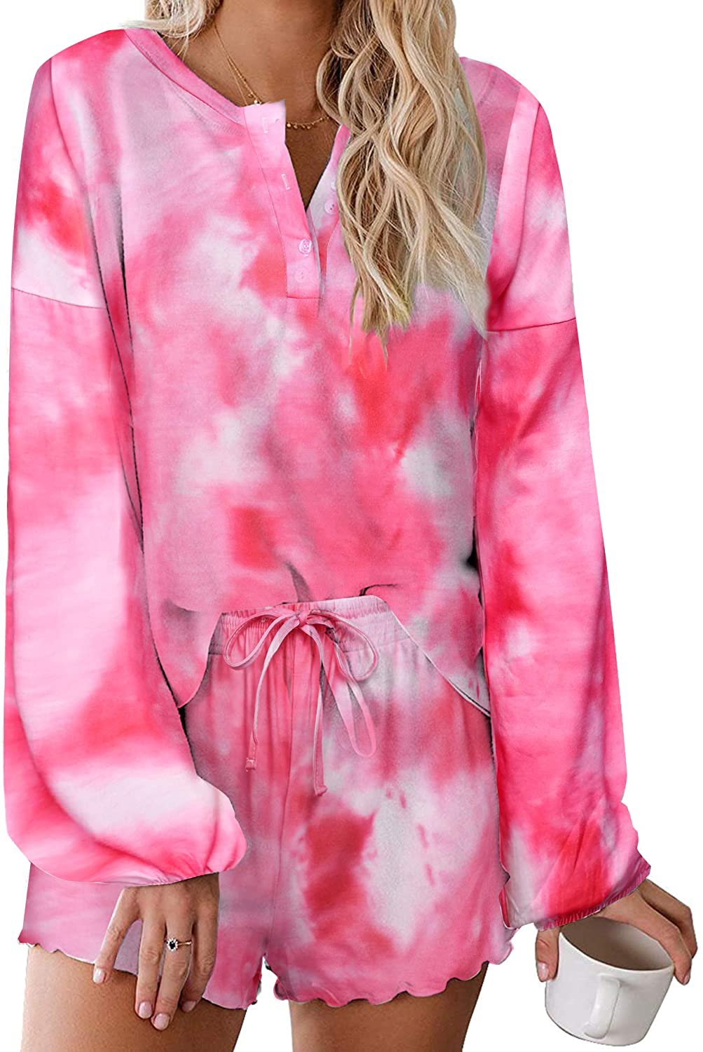 Ekouaer Tie Dye Pajamas Set Womens Loungewear Sleepwear 2 Piece PJ Sets Apparel & Accessories > Clothing > Sleepwear & Loungewear > Pajamas Ekouaer Sweet Long Sleeve 1 XX-Large 